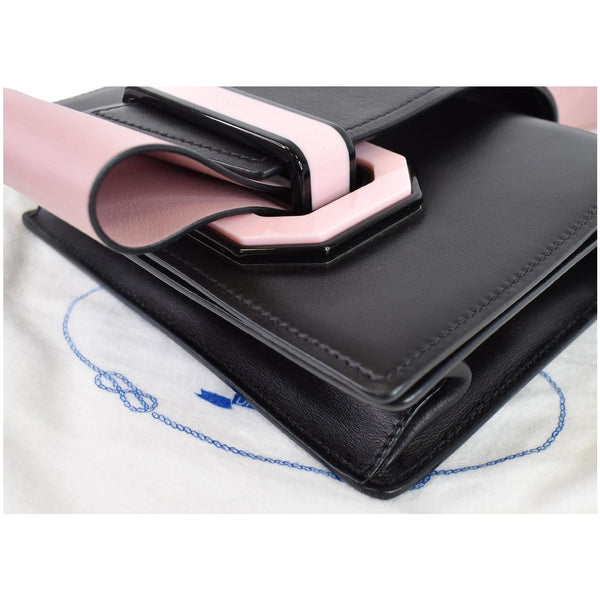 PRADA City Plex Ribbon Small Calfskin Shoulder Bag Black/Pink