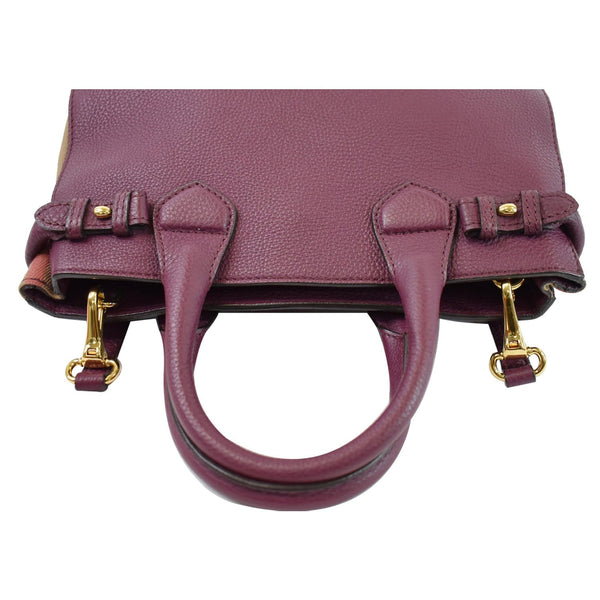 BURBERRY Small Banner Leather House Check Tote Shoulder Bag Burgundy