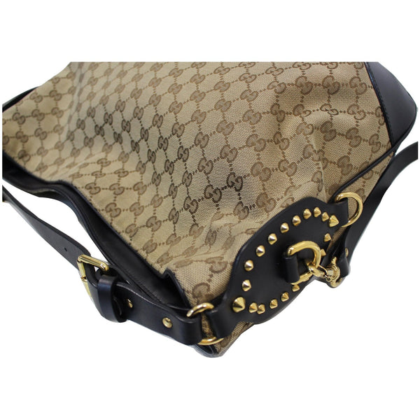 GUCCI Patti Studded Canvas Hobo Shoulder Bag Black 296870
