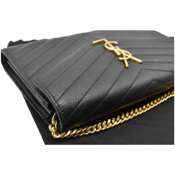 YVES SAINT LAURENT Monogram Envelope Leather Crossbody Chain Wallet Black