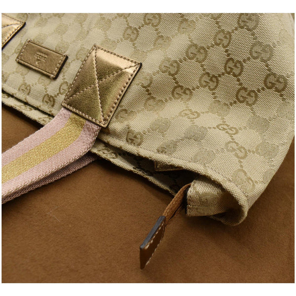 Gucci Sherry GG Canvas Leather Tote Bag Beige - Preloved