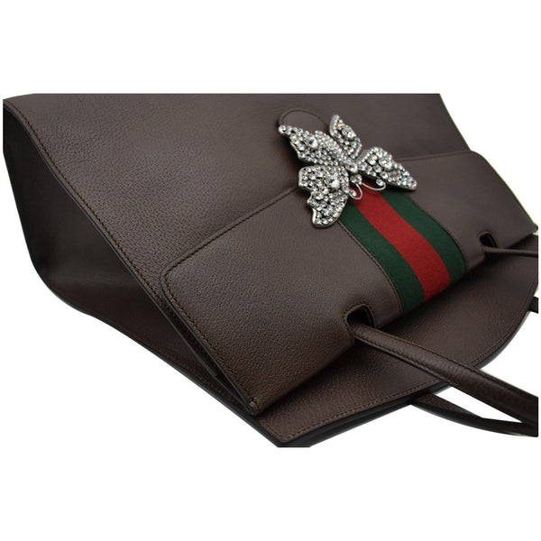 GUCCI Butterfly Linea Totem Leather Large Top Handle Shoulder Bag Brown 500772