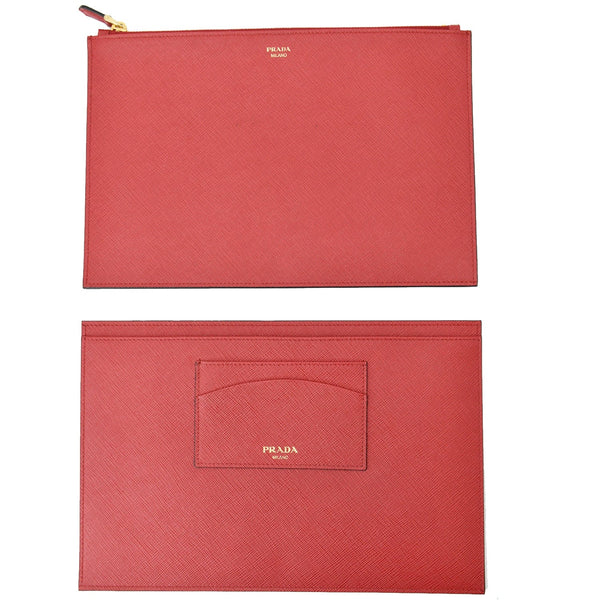 PRADA Document Holder Saffiano Leather Pouch Black