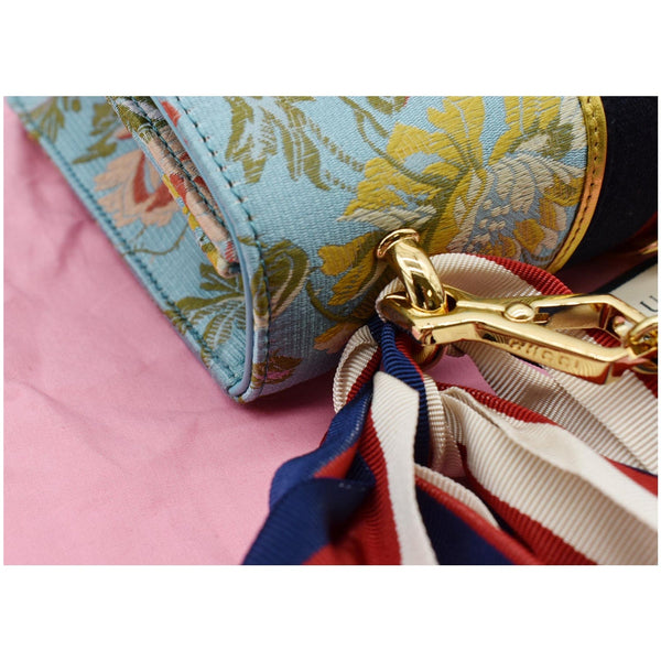 GUCCI Sylvie Medium Flora Fabric Canvas Top Handle Bag Light Blue 551150