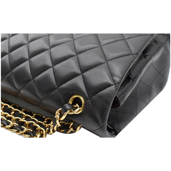 CHANEL Maxi Double Flap Lambskin Leather Shoulder Bag Black