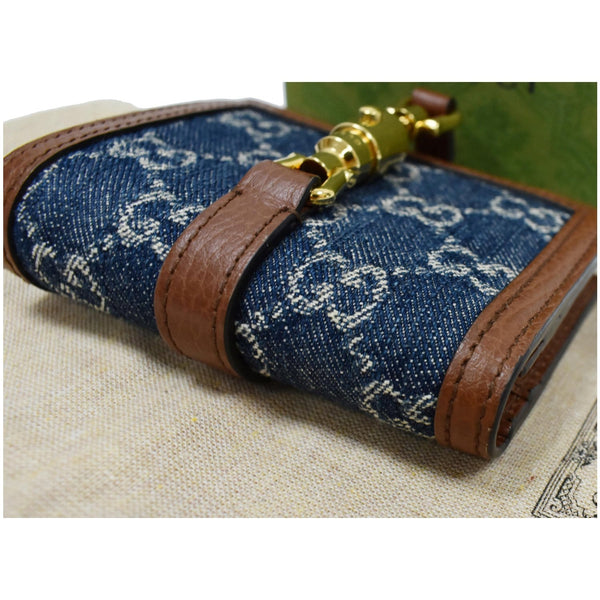 GUCCI Jackie 1961 GG Jacquard Denim Card Case Wallet Dark Blue