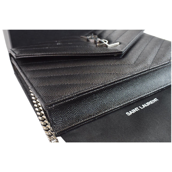 YVES SAINT LAURENT Envelope Monogram Leather Crossbody Chain Wallet Black