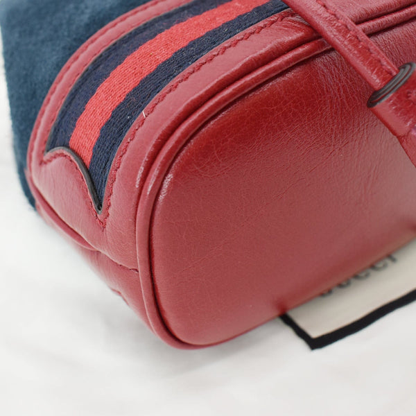 GUCCI Ophidia Mini Leather Trimmed Suede Bucket Bag Blue 550620