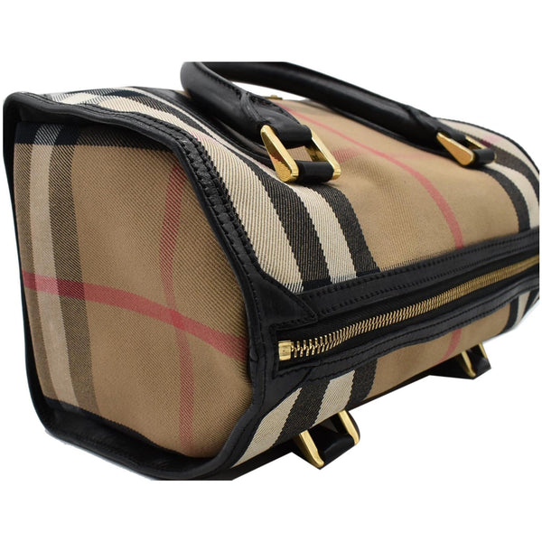 BURBERRY Boston Haymarket Check Coated Canvas Satchel Bag Brown