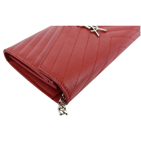 YVES SAINT LAURENT Matelasse Chevron Leather Envelope Chain Wallet Red