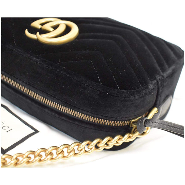 Gucci GG Marmont Small Velvet Shoulder Bag Black - zip closure | DDH