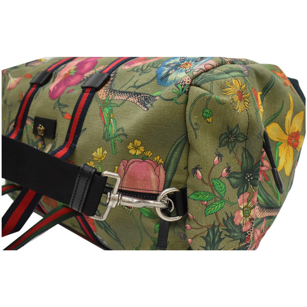 GUCCI Floral Animal Canvas Web Duffel Travel Bag Khaki Green 450983
