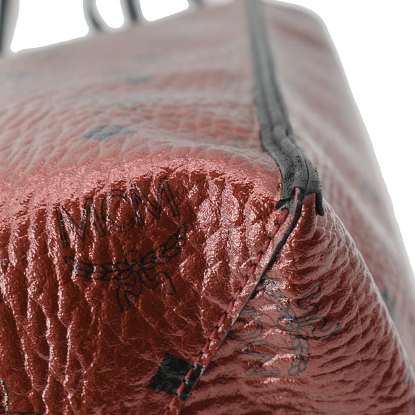 MCM Kira Metallic Medium Coated Canvas Shopping Tote Bag Red