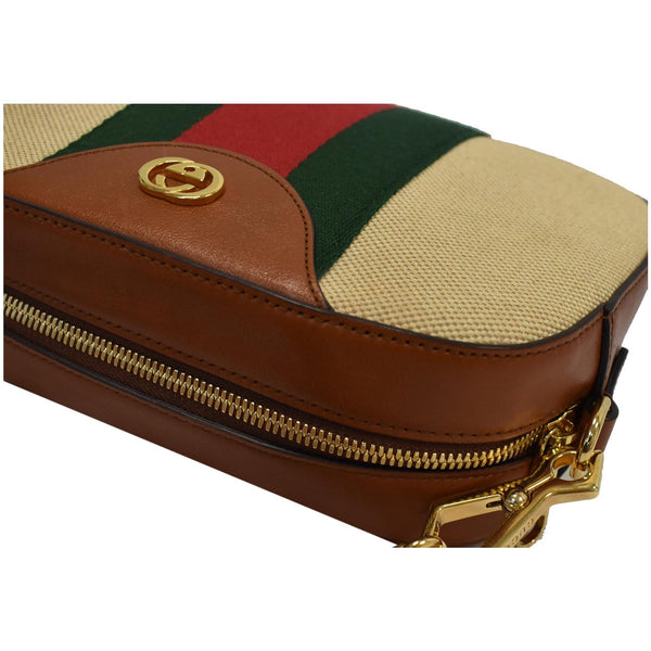 GUCCI Vintage Web Canvas Shoulder Bag Beige 575073