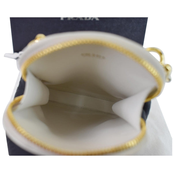 PRADA Saffiano Triangle Leather Crossbody Phone Pouch Bag White