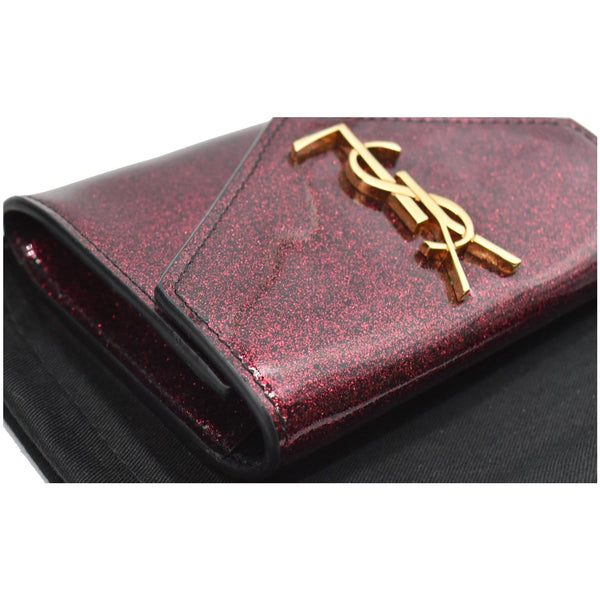 YVES SAINT LAURENT Envelope Glitter Patent Leather Wallet Red