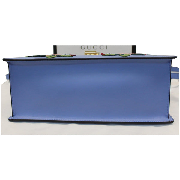 GUCCI Sylvie Embroidered Leather Medium Top Handle Bag Blue 431665