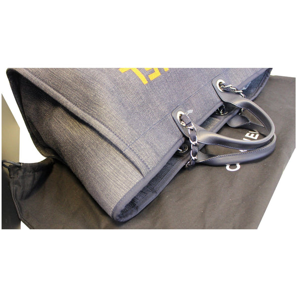 CHANEL Deauville Large Denim Shopping Tote Bag Dark Blue