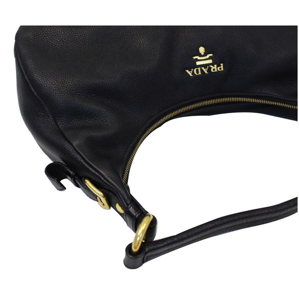 PRADA Vitello Daino Leather Hobo Bag Black