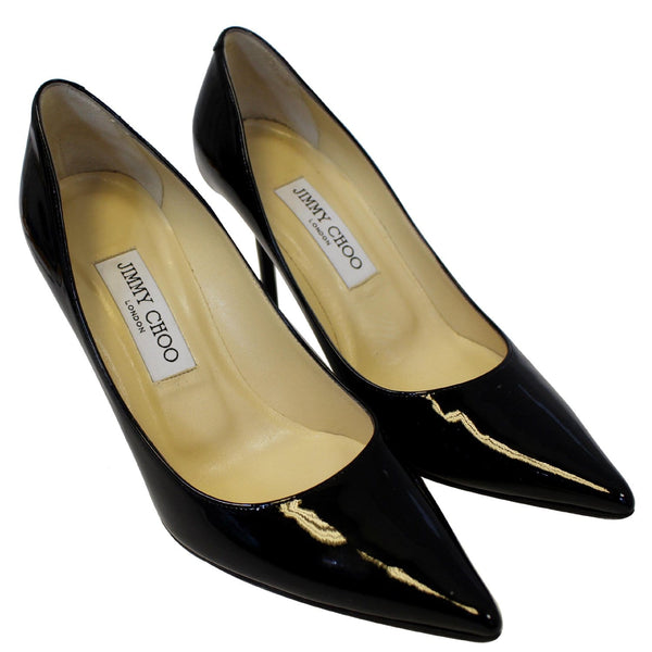 JIMMY CHOO Pointy Toe Patent Leather Pumps Black US 7