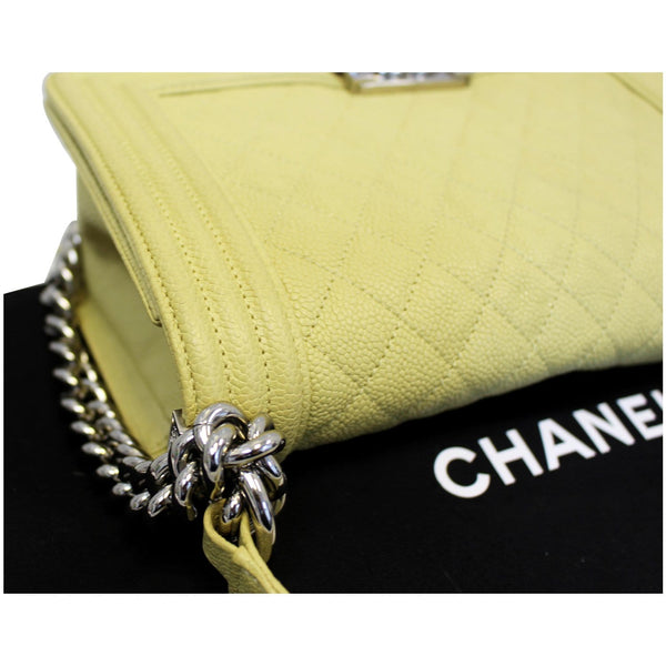 Chanel Medium Boy Flap Bag Caviar Quilted Leather Yellow with chain