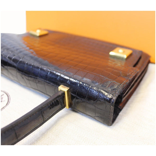 HERMES Piano 25Cm Crocodile Leather Flap Bag Black-US