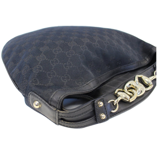 GUCCI GG Canvas Horsebit Medium Wave Hobo Bag Black-US