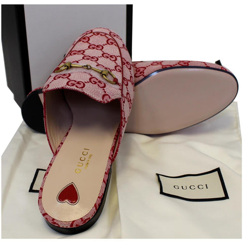 GUCCI Princetown GG Canvas Horsebit Slippers Red US 9