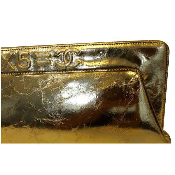 CHANEL Tweed We Need Metallic Lambskin Leather Clutch Gold-US