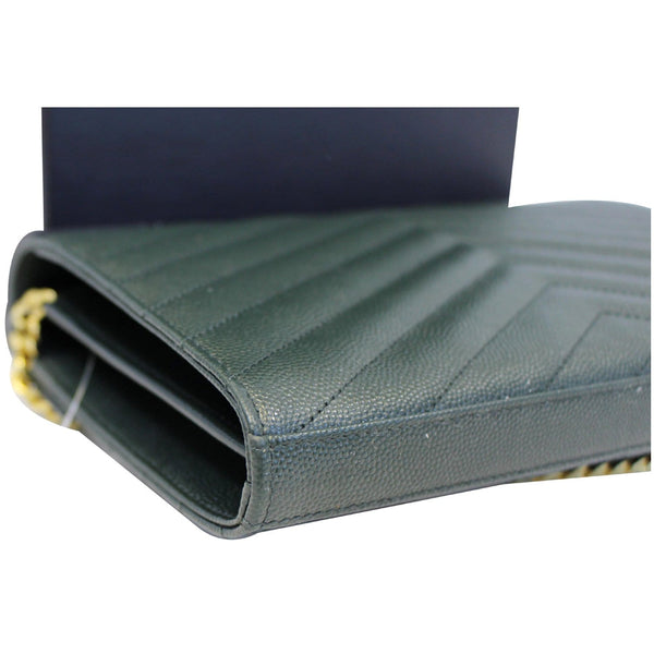 YVES SAINT LAURENT Chevron Grain De Poudre Envelope Chain Bag Olive Green
