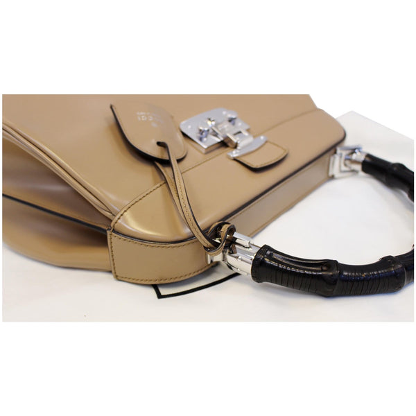 GUCCI Lady Lock Calfskin Bamboo Top Handle Bag Beige 331830