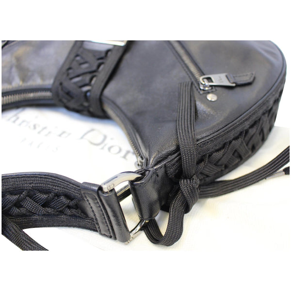 CHRISTIAN DIOR Lace Up Admit It Leather Hobo Bag Black