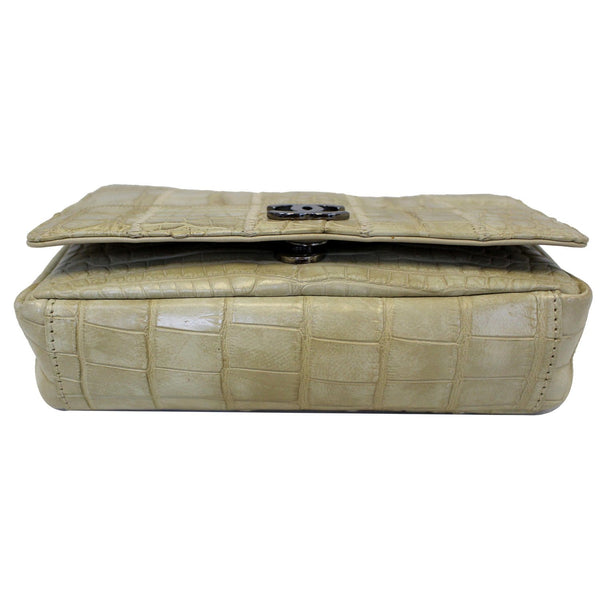CHANEL Crocodile Quilted Classic Flap Shoulder Bag Beige