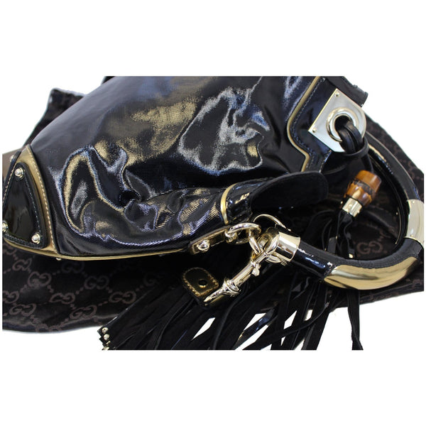 GUCCI Indy Babouska Leather Top Handle Shoulder Bag Black 185566