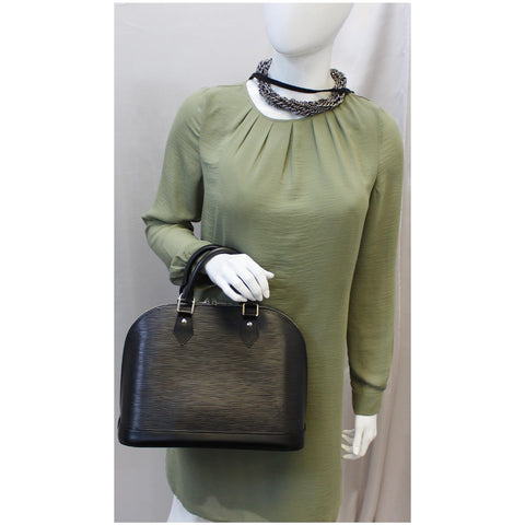 Louis Vuitton Alma Epi Leather Satchel Bag Black- Model