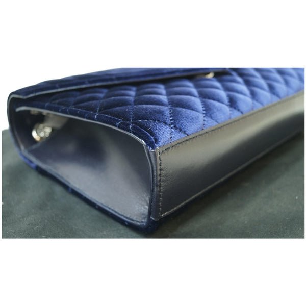 YVES SAINT LAURENT V Flap Tri-Quilt Velvet Shoulder Bag Navy Blue