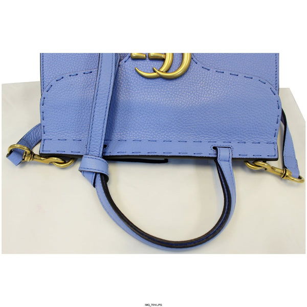 GUCCI GG Marmont Leather Top Handle Shoulder Bag Blue 442622-US