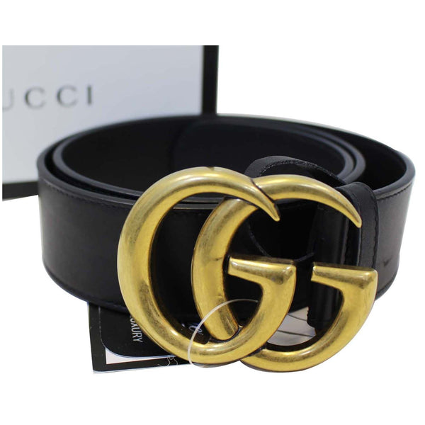 GUCCI Double G Buckle Black Leather Belt Size 39 Black-US