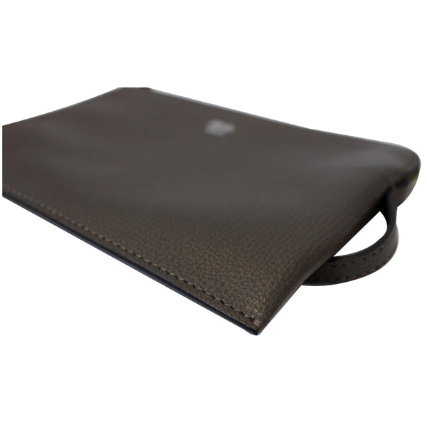 FENDI Leather Wristlet Pouch Charcoal