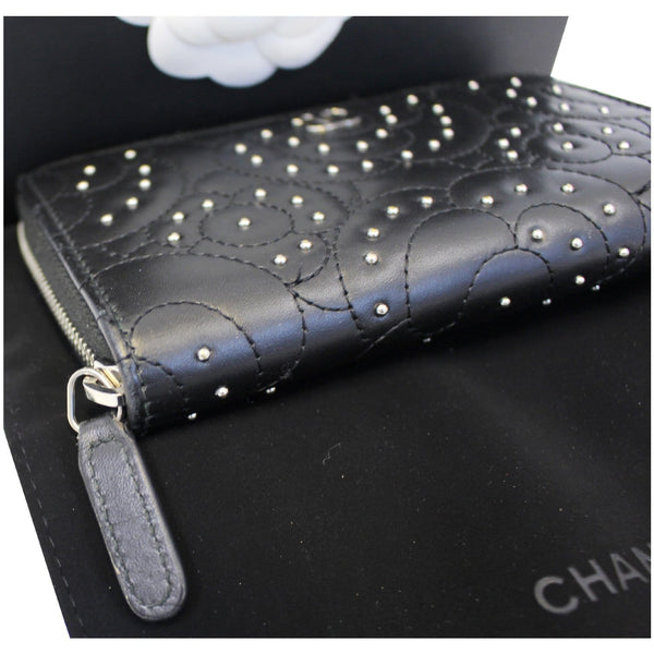 CHANEL Camellia Long Zippy studded Wallet Black-US