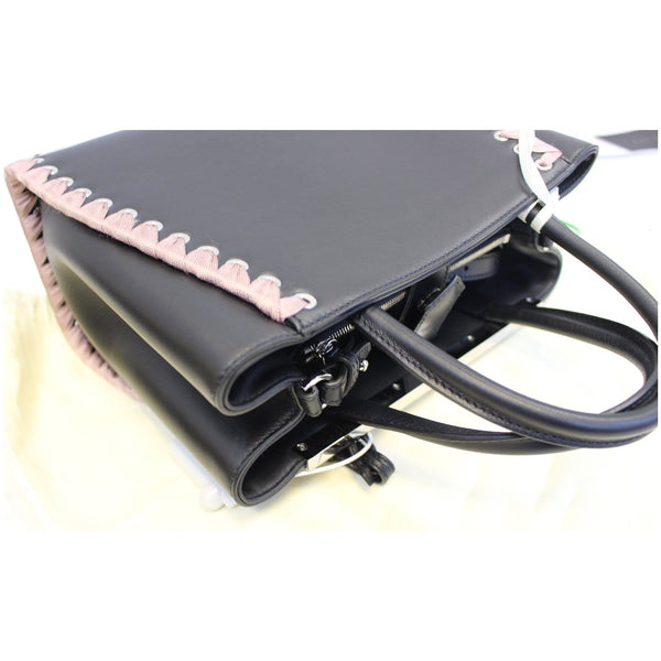 FENDI Petite 2Jours Whipstitch Leather Tote Shoulder Bag Black