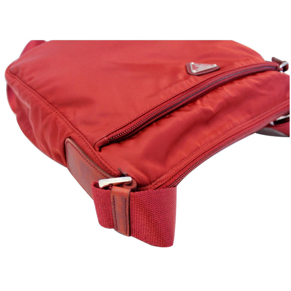 PradaLarge Nylon Crossbody Bag Red - Laid Upper Half View