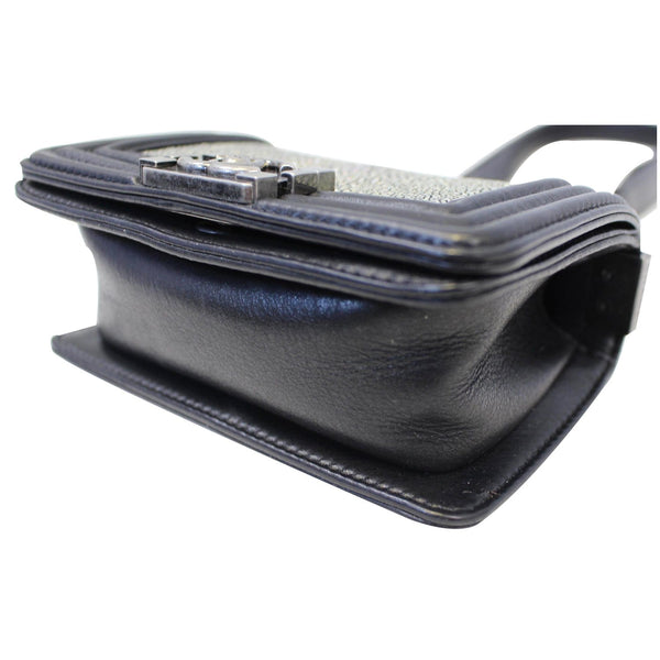 CHANEL Mini Boy Galuchat Stingray Flap Bag Black Silver-US