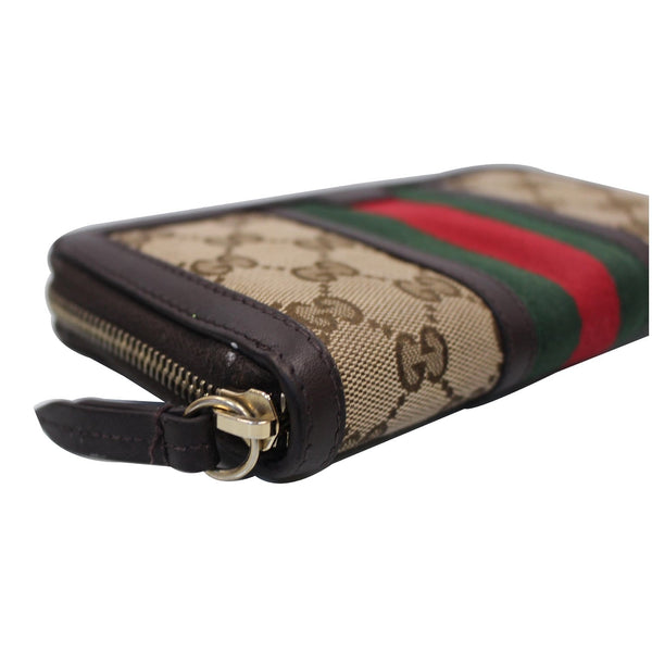 GUCCI Vintage Web GG Canvas Zip Around Wallet Beige