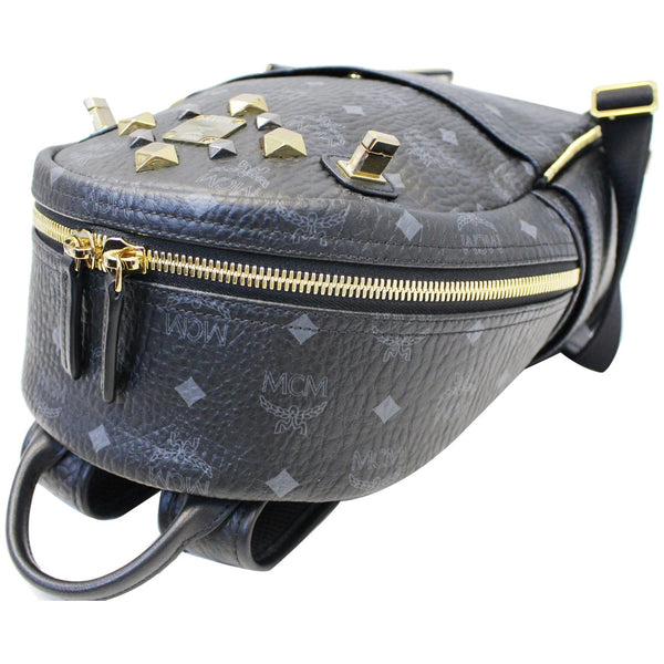 MCM Stark Visetos Backpack Bag Black - side view