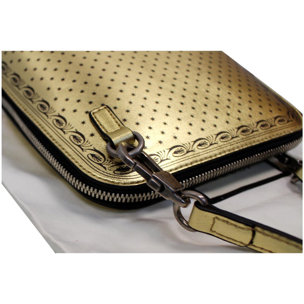 GUCCI Moon Steller Guccy Leather Crossbody Bag Gold