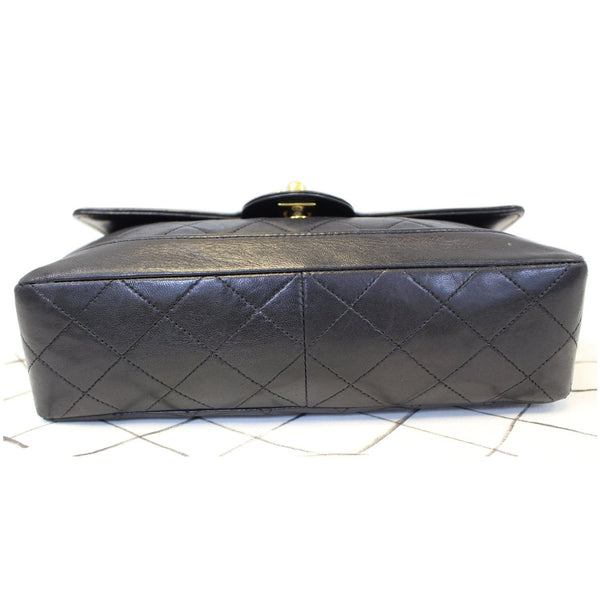 CHANEL Vintage Quilted Lambskin Leather Line Flap Bag Black-US