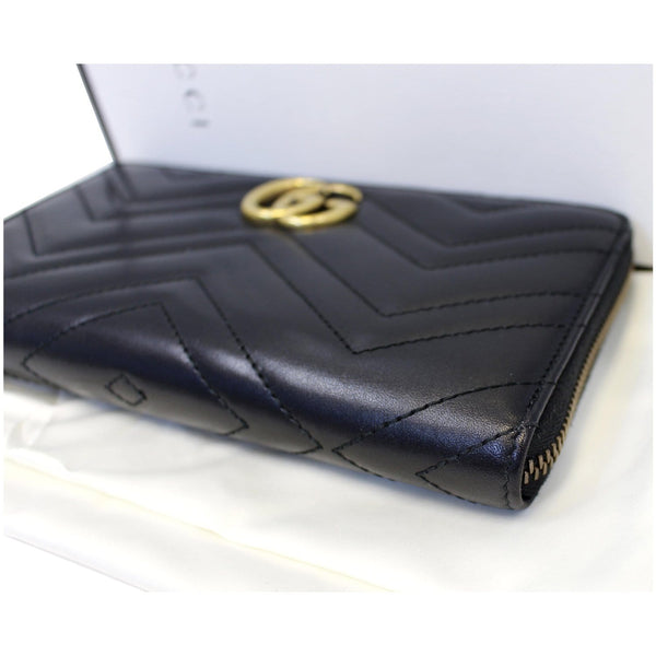 GUCCI Matelasse GG Marmont Zip Around Calfskin Wallet Black-US