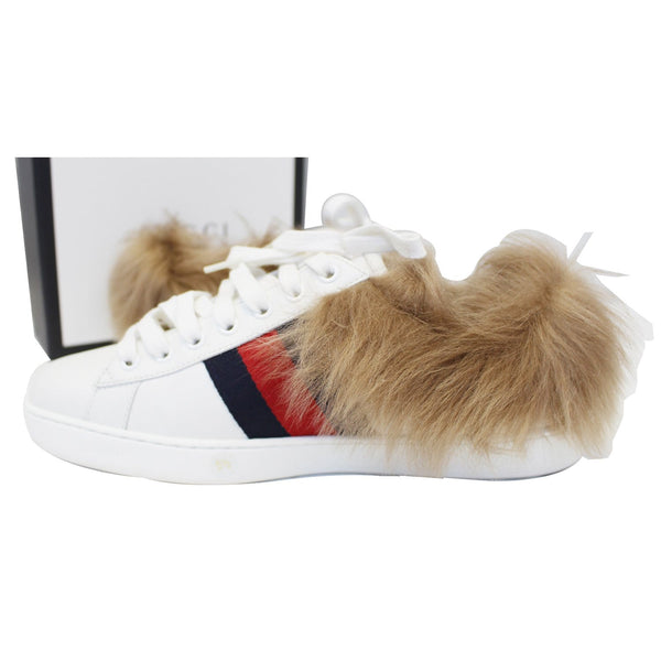 GUCCI New Ace Lamb Fur Lace Up Sneakers White