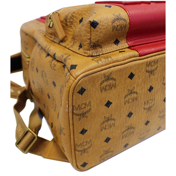 MCM Visetos Medium Stark Logo Stripe Backpack Cognac Red